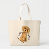 Add Name Cute Fluffy Brown Dog Large Tote Bag (Front)