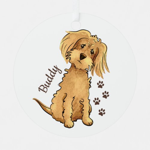 Add Name Cute Fluffy Brown Dog Metal Ornament