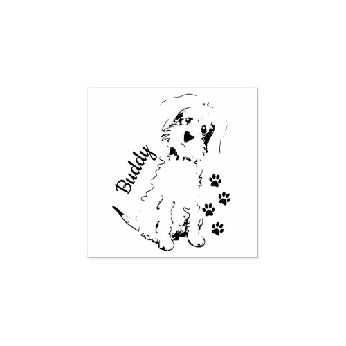 Add Name Cute Fluffy Brown Dog Rubber Stamp