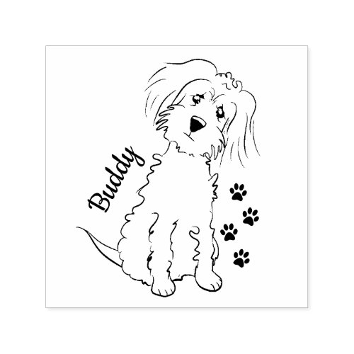 Add Name Cute Fluffy Brown Dog Self_inking Stamp
