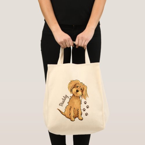 Add Name Cute Fluffy Brown Dog Tote Bag