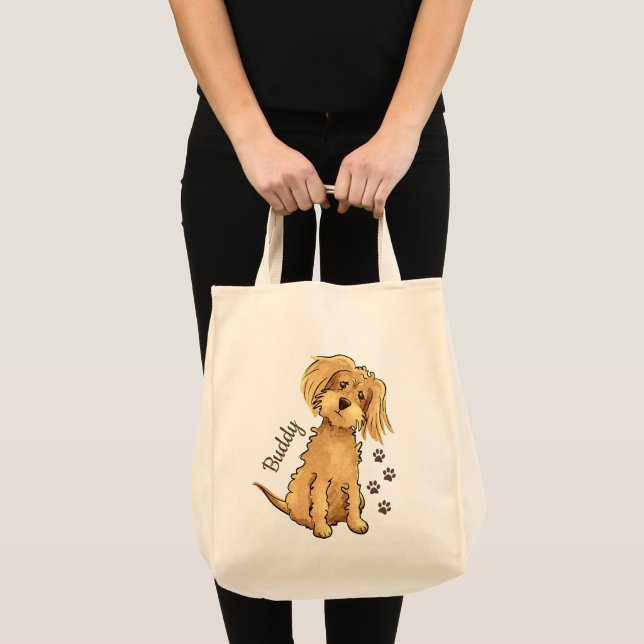 Add Name Cute Fluffy Brown Dog Tote Bag (Front (Product))