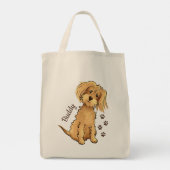 Add Name Cute Fluffy Brown Dog Tote Bag (Back)