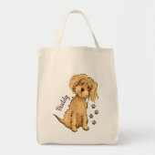 Add Name Cute Fluffy Brown Dog Tote Bag (Front)