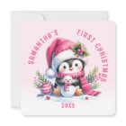 Add Name Cute Penguin Girly Pink First Christmas