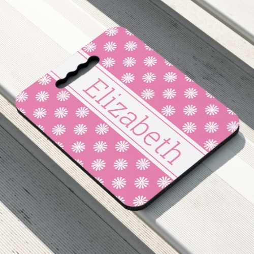 Add Name Cute Pink Flower Patterned Stadium Seat Cushion