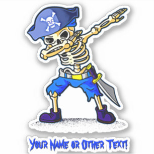 Add Name, Cute Pirate Skeleton Dabbing Hat Sword Sticker