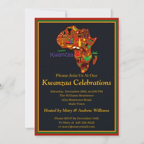 Add Name Date Details Happy Kwanzaa Africa Party Invitation