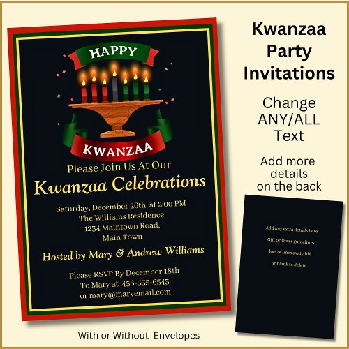 Add Name Date Details Happy Kwanzaa Candles Party Invitation