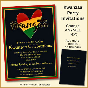 Add Name Date Details Happy Kwanzaa Heart, Party Invitation
