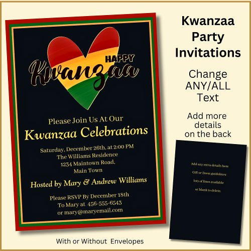 Add Name Date Details Happy Kwanzaa Heart Party Invitation