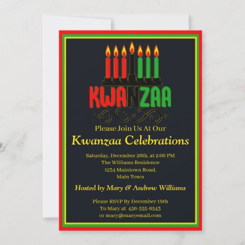 Add Name Date Details  Kwanzaa 7 Candles Party Inv Invitation