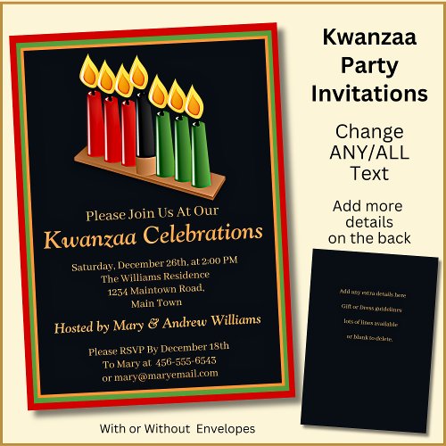 Add Name Date Details Kwanzaa 7 Candles  Party Invitation