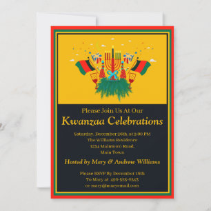 Add Name Date Details Kwanzaa Candles Flags Party Invitation