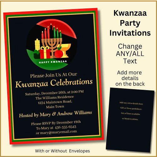 Add Name Date Details Kwanzaa Candles Gifts Party Invitation