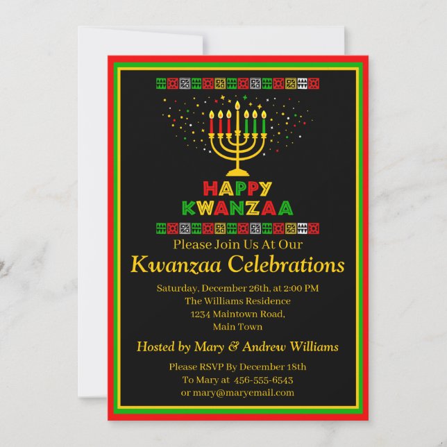 Add Name Date Details Kwanzaa Candles Stars Party Invitation (Front)