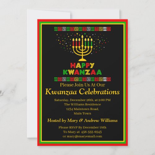 Add Name Date Details Kwanzaa Candles Stars Party Invitation