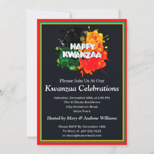Add Name Date Details Kwanzaa Paint Splash, Party Invitation