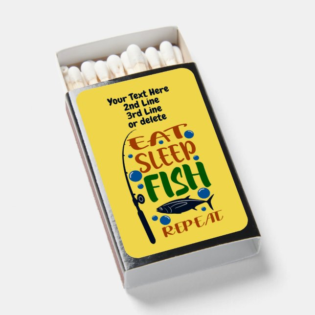 Add Name Date Greeting Text Eat Sleep Fish Repeat Matchboxes (Front Open)