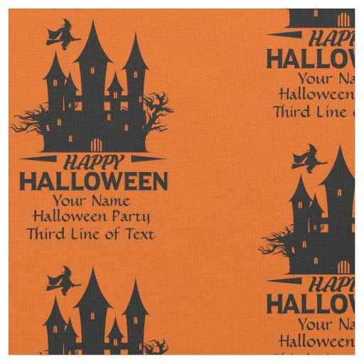 Add Name & Details Happy Halloween Haunted House   Fabric