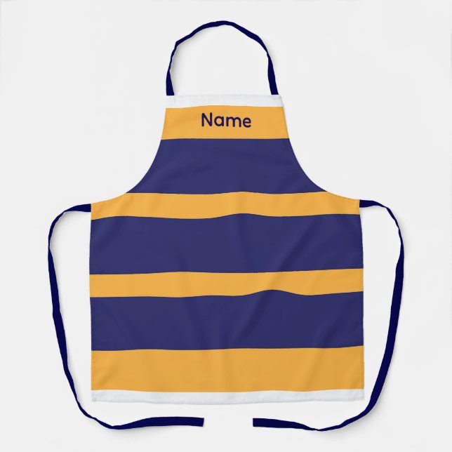 Add Name Dk Blue + Creme Stripes Kitchen Crafts   Apron (Front)