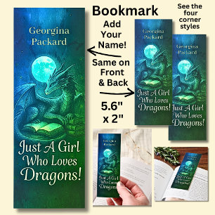 Add Name - Dragon Reading Moonlight Blue Green Bookmarks
