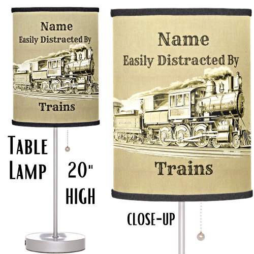  Add Name Easily Distracted By Vintage Steam Train Table Lamp