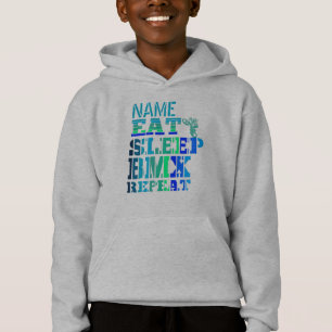 Add Name Eat Sleep BMX Repeat Blue Text Bike Rider Hoodie