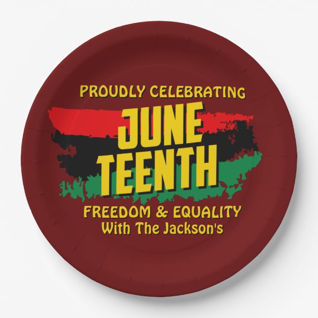 Add Name Edit Text Celebrating Juneteenth Freedom Paper Plates (Front)