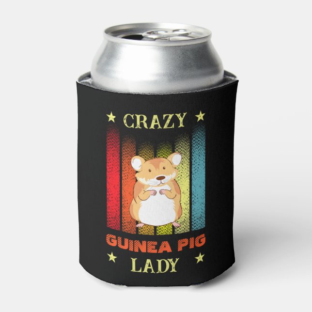Add Name Edit Text Crazy Guinea Pig Lady  Can Cooler (Can Front)