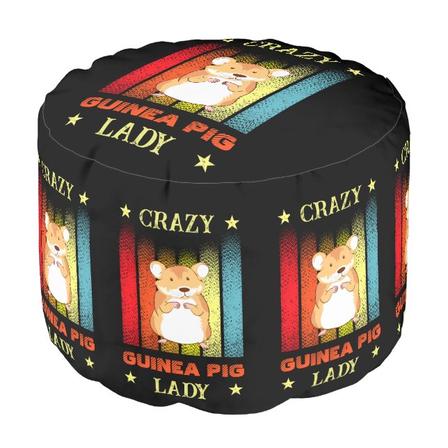 Add Name Edit Text Crazy Guinea Pig Lady  Pouf (Angled Front)
