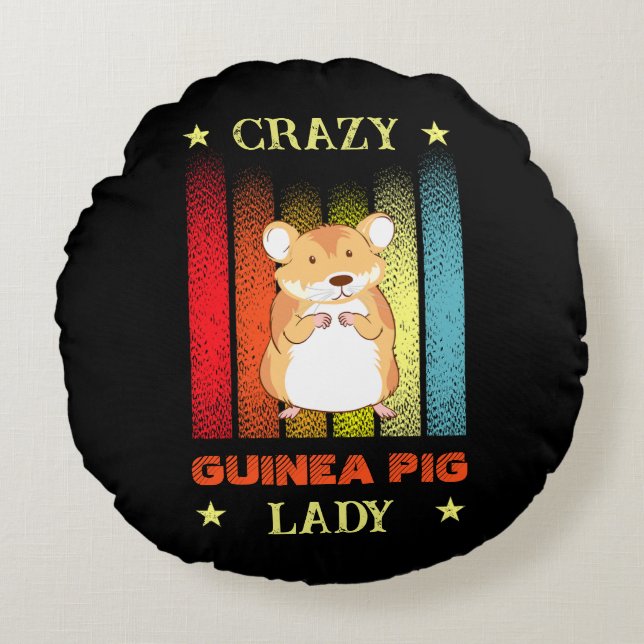 Add Name Edit Text Crazy Guinea Pig Lady   Round Pillow (Front)