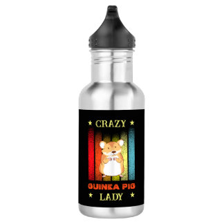 Add Name Edit Text Crazy Guinea Pig Lady Stainless Steel Water Bottle
