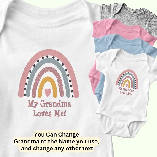 Add Name Edit Text Grandma Loves Me Boho Rainbow   Baby Bodysuit