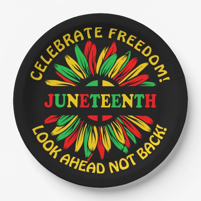 Add Name Edit Text Juneteenth Sunflower & Slogans  Paper Plates (Front)