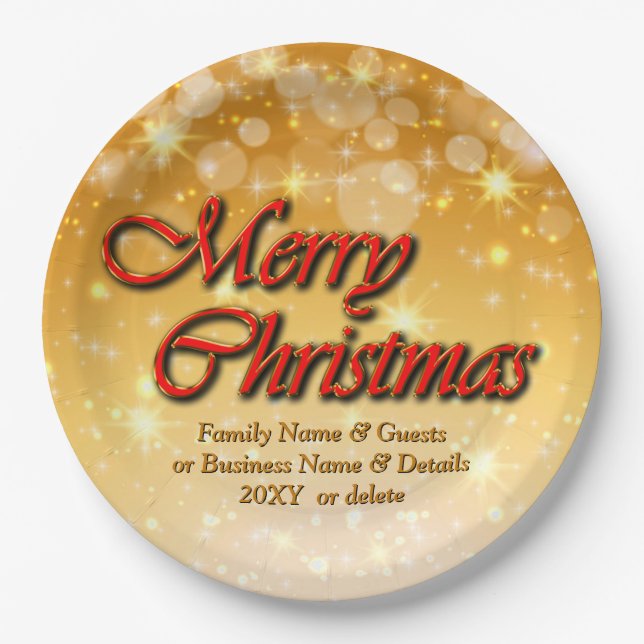 Add Name Edit Text Matching Christmas 20xx 9" Paper Plates (Front)
