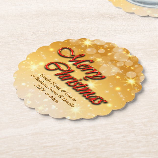 Add Name Edit Text Matching Christmas Paper Coaster (Angled)