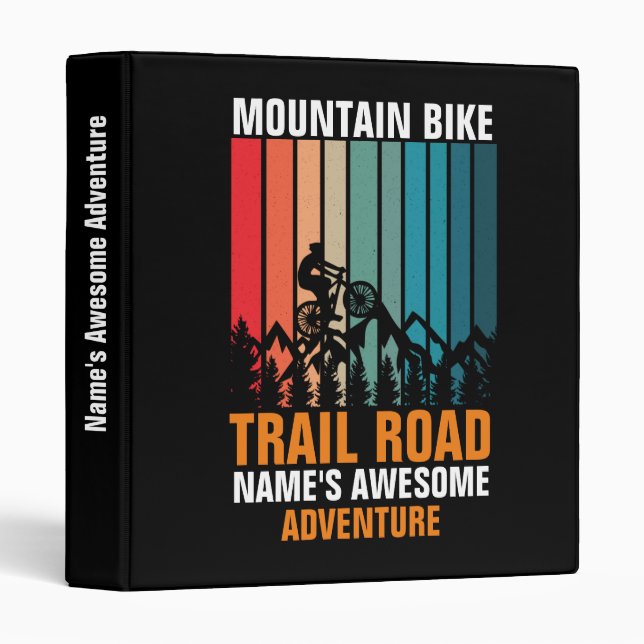 Add Name Edit Text Mountain Bike Trail Adventure   3 Ring Binder (Front/Spine)