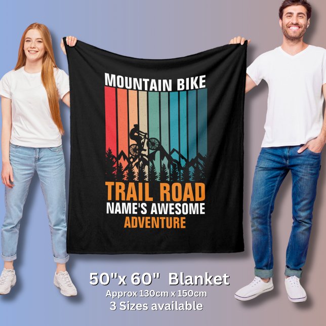 Add Name Edit Text Mountain Bike Trail Adventure T Fleece Blanket (Creator Uploaded)