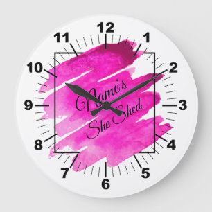 Add Name Edit Text She Shed Mauve Brush Stroke Large Clock