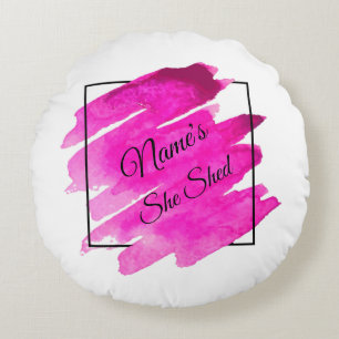 Add Name Edit Text She Shed Mauve Brush Stroke Thr Round Pillow