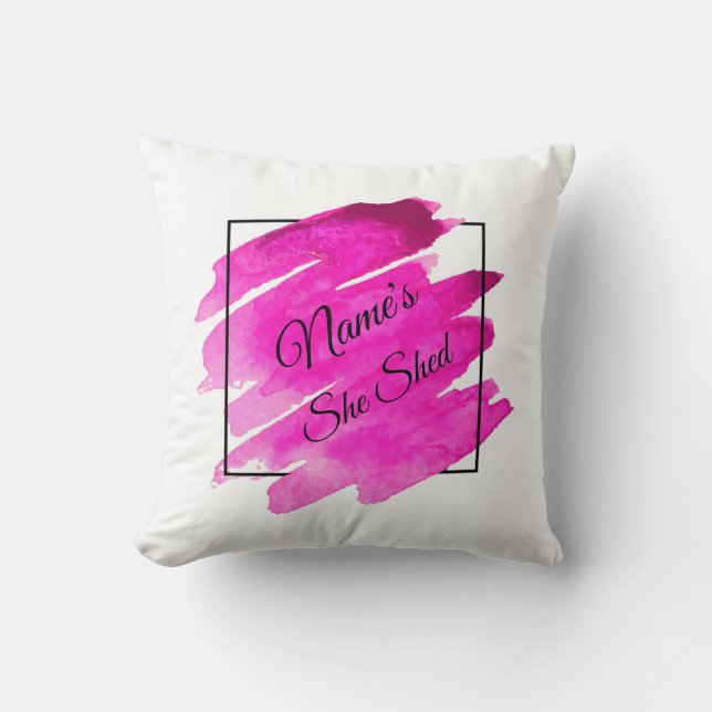 Add Name Edit Text She Shed Mauve Brush Stroke Throw Pillow (Front)