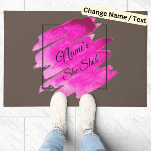 Add Name Edit Text She Shed Pink Brush Stroke Doormat