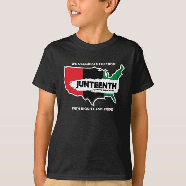 Add Name Edit Text USA Map Juneteenth T-Shirt (Front)