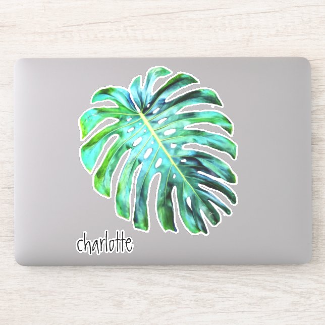 Add Name Elegant Tropical Leaf Modern Typography Sticker (Computer)
