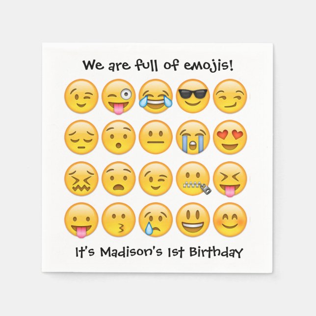 Add Name - Emoji Birthday Party Personalized Paper Napkins (Front)