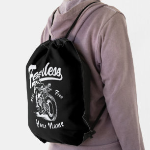 Add Name Fearless Wild Free Motorcycle             Drawstring Bag