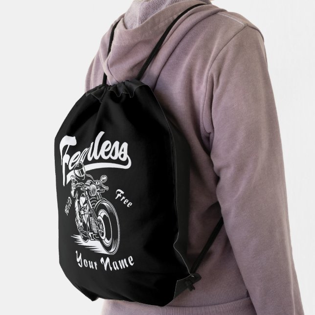 Add Name Fearless Wild Free Motorcycle             Drawstring Bag (Insitu)