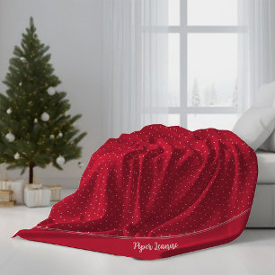 Add Name Festive Red Pink Polka Dot Christmas Fleece Blanket