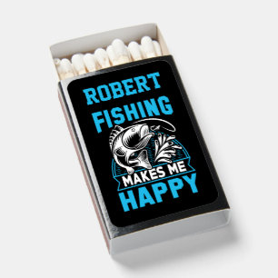 Add Name Fishing Makes Me Happy Line Fish Blue Matchboxes